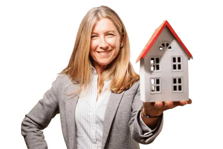 smiling-woman-holding-toy-house